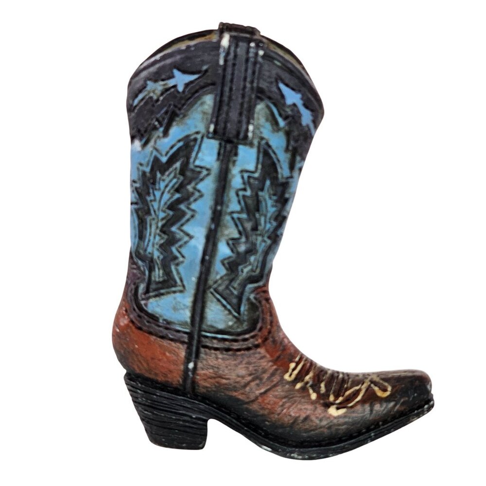 Western Cowboy Boot Ornament Blue & Brown Decorative Christmas Decor